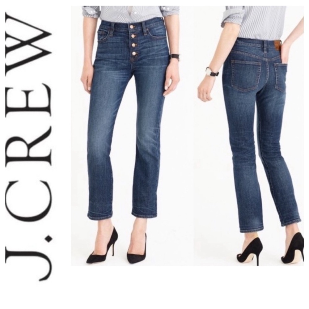 J. CREW Straightaway Jeans High Rise Straight Leg Exposed Button Fly Size 26